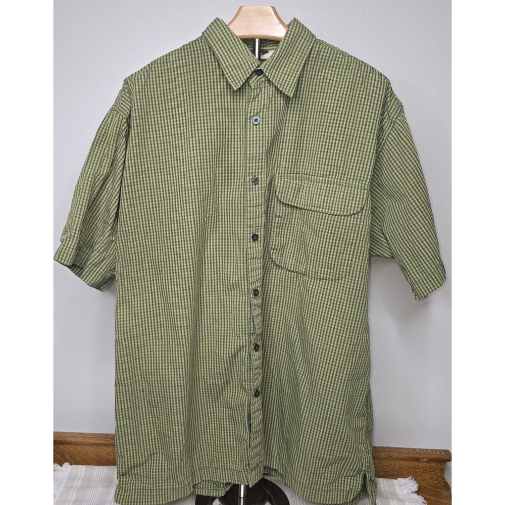 WRANGLER Men's Large Green Black Check Short Sleeve Fishing Shirt -1084 - Picture 2 of 8